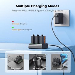 Battery DJI Action 5 Pro 4-in-1 Triple Battery Kit with 2100mAh Batteries & LCD Charger KF28.0127S1