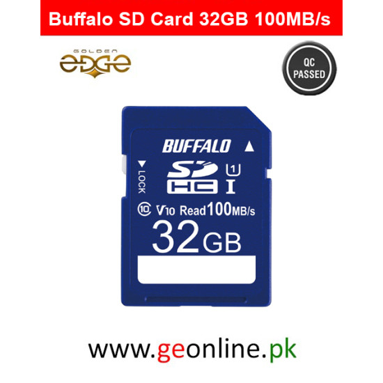 Buffalo SD Card 32GB – 100MB/s UHS-I Class 10 Memory Card – Supports Video Speed Class 