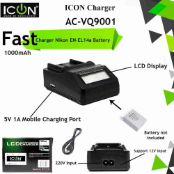 Ultra Fast ICON AC-VQ9001 EN-EL14a Charger For Nikon DSLR D3500, D5600, D5500, D3400, D3300, D5300, D5200, D3200, D3100, D5100, DF DSLR, Coolpix P7700, P7000, P7800, P7100 and MH-24 EN EL14 Ultra Fast ICON AC-VQ9001 EN-EL14a Charger For Nikon DSLR D3500, D5600, D5500, D3400, D3300, D5300, D5200, D3200, D3100, D5100, DF DSLR, Coolpix P7700, P7000, P7800, P7100 and MH-24 EN EL14