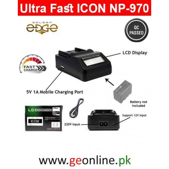 Ultra Fast ICON AC-VQ9001 NP-970 Charger For SONY NP-F550 570 750 770 970 960 975 Sony Handycams, NW CN160 CN-216 LED Light,NW 759 74K 760 Feelworld,759 74K 760 FM-500H NP-F970 F980 F990