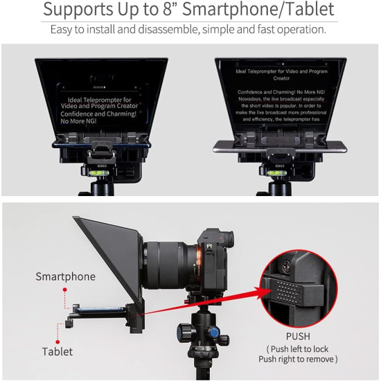 FEELWORLD TP2A 8" Portable Teleprompter for Up to 8" Smartphone Tablet Prompter Support Phone DSLR Camera