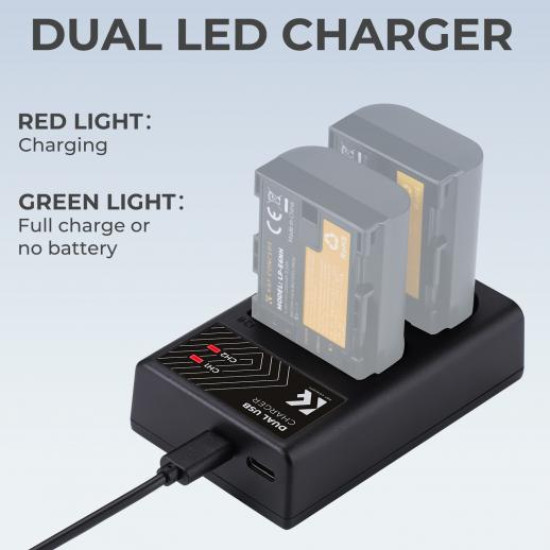 K&F Canon LP-E6 Dual Charger Type c Charging Port | KF28.0007