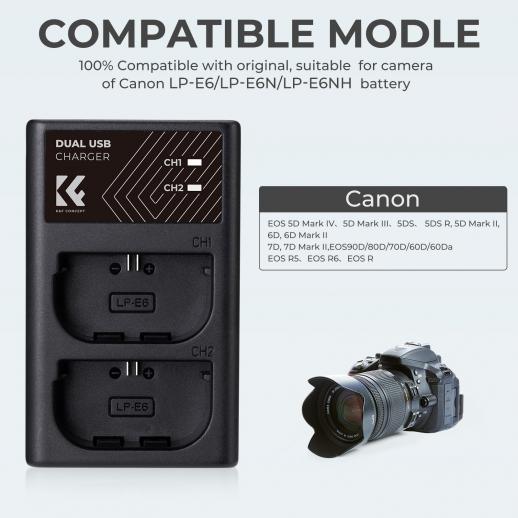 K&F Canon LP-E6 Dual Charger Type c Charging Port | KF28.0007