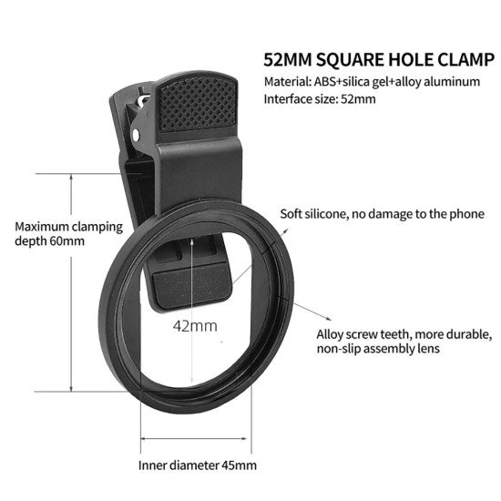 52mm Professional Phone Camera Lens Filter Ring Mount Clip for All Smartphones
