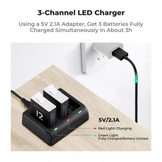K&F 2X Battries+3 Channel Charger Gopro 9 10 11 12 K&F KF28.0032 K&F 2X Battries+3 Channel Charger Gopro 9 10 11 12 K&F KF28.0032