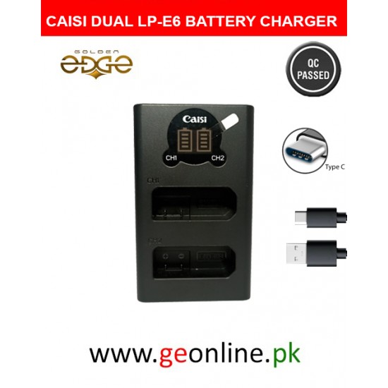 Type c caisi lp-e6 dual charger Canon EOS 5D Mark II, 5D Mark III, 5D Mark IV, 5DS, 5DS R, 6D, 6D Mark II, 7D, 60D, 70D, 80D, R5, and R6 digital cameras