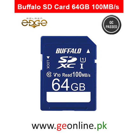 Buffalo SD Card 64GB – 100MB/s UHS-I Class 10 Memory Card – Supports Video Speed Class