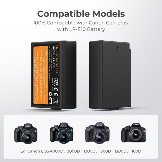 2x Battery LP-E10 1200mAh Dual Channel Charger KF28.0028
