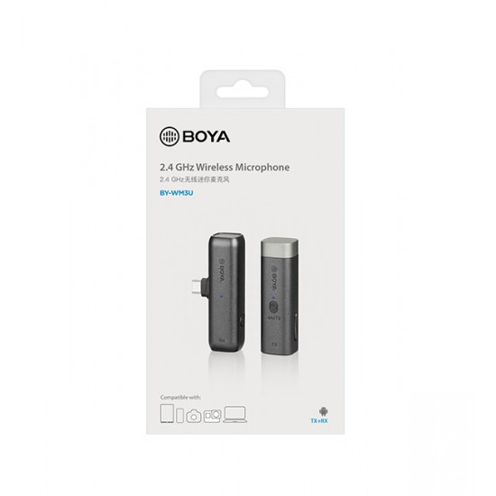 BOYA BY-WM3U 2.4GHz Wireless Microphone with Type-C, 3.5mm TRS & TRRS adapters & Charging case with 3 Years Warranty