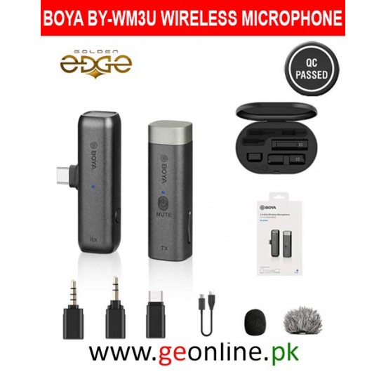 BOYA BY-WM3U 2.4GHz Wireless Microphone with Type-C, 3.5mm TRS & TRRS adapters & Charging case with 3 Years Warranty