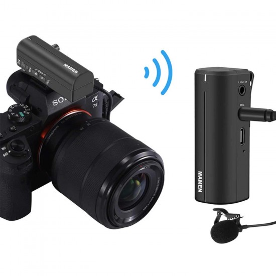 MAMEN WMIC-5G Wireless Microphone Lavalier Mic with Transmitter Receiver 2.4GHZ Camera Microphone for Live Interview Recording