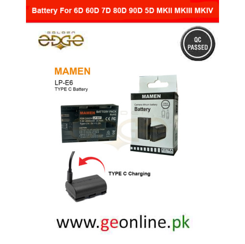 Mamen Lp-E6 Type C Fast Charging Port 2000mAh Battery Capacity For Canon DSLR 6D 60D 7D 80D 90D 5D MKII MKIII MKIV