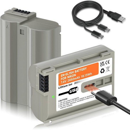 Kaster EN-EL15, EN-EL15a, EN-EL15b, EN-EL15c Battery Pack USB-C Charging for Nikon Cameras