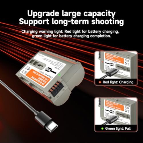 Kaster EN-EL15, EN-EL15a, EN-EL15b, EN-EL15c Battery Pack USB-C Charging for Nikon Cameras