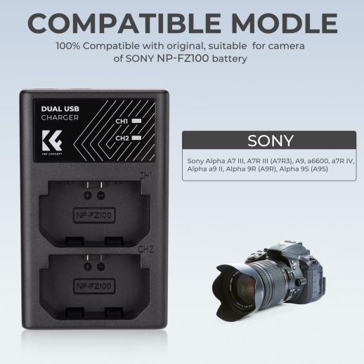 K&F Sony FZ100 Dual Charger Type c Charging Port | KF28.0010