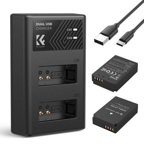 K&F Concept LP-E12 Dual Channel Battery Charger with 2-Pack Batteries for Canon