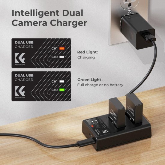 K&F Concept LP-E12 Dual Channel Battery Charger with 2-Pack Batteries for Canon