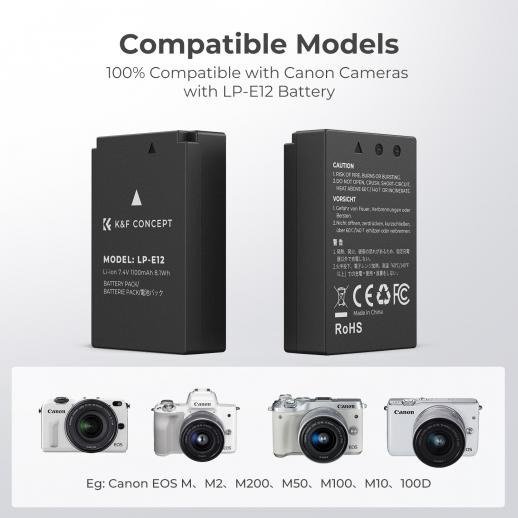 K&F Concept LP-E12 Dual Channel Battery Charger with 2-Pack Batteries for Canon