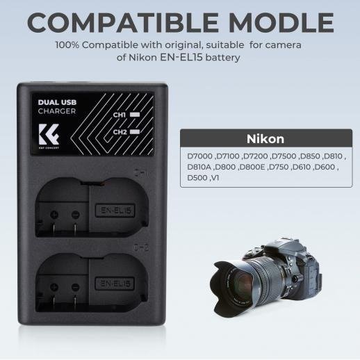 K&F Concept EN-EL15 Dual Channel Camera Battery Charger for Nikon