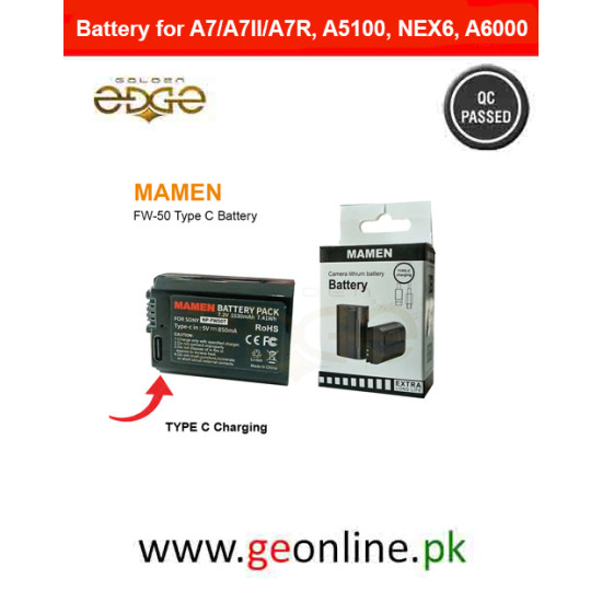 Mamen FW-50 Type C Battery For Sony NP-FW50 battery for A7/A7II/A7R, A5100, NEX6, A6000