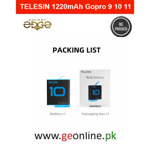 TELESIN 1220mAh Lithium-Ion Battery for GoPro Telesin Battery For Gopro Hero 11 10 And 9 HERO Black TELESIN 1220mAh Lithium-Ion Battery for GoPro Telesin Battery For Gopro Hero 11 10 And 9 HERO Black
