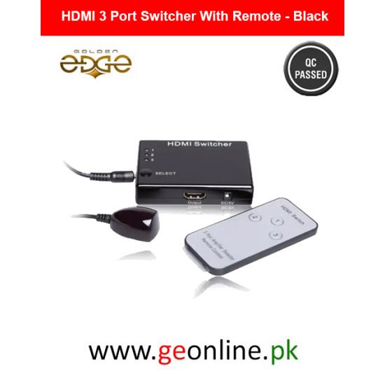 HDMI 3 Port Switcher With Remote - Black