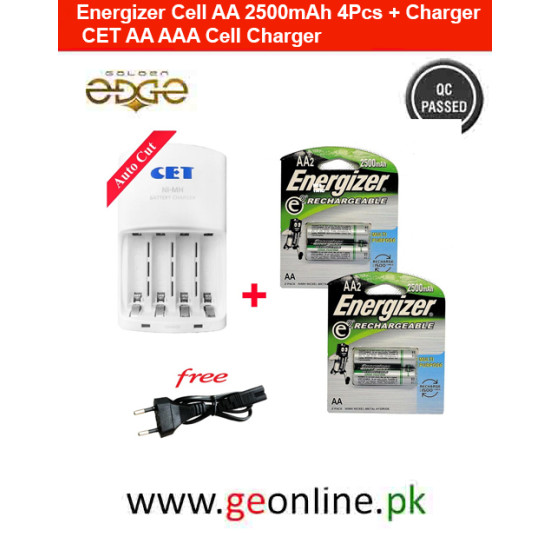 Energizer Cell AA 2500mAh 4Pcs + Charger CET AA AAA Cell Charger Energizer Cell AA 2500mAh 4Pcs + Charger CET AA AAA Cell Charger