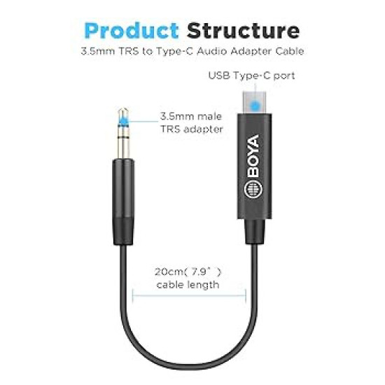 BOYA BY-K2 3.5mm TRS To Type C Audio Adapter 3 Year Warranty BOYA BY-K2 3.5mm TRS To Type C Audio Adapter 3 Year Warranty