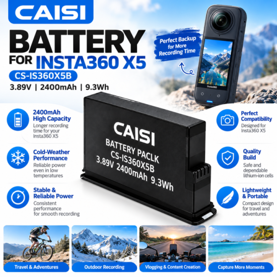CAISI 2400mAh Rechargeable Lithium-Ion Battery for Insta360 X5 Camera (CS-IS360X5B)