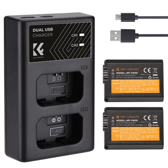 K&F Sony FW-50 Battery Kit with 2 x Batteries and a Dual Charger | KF28.0015