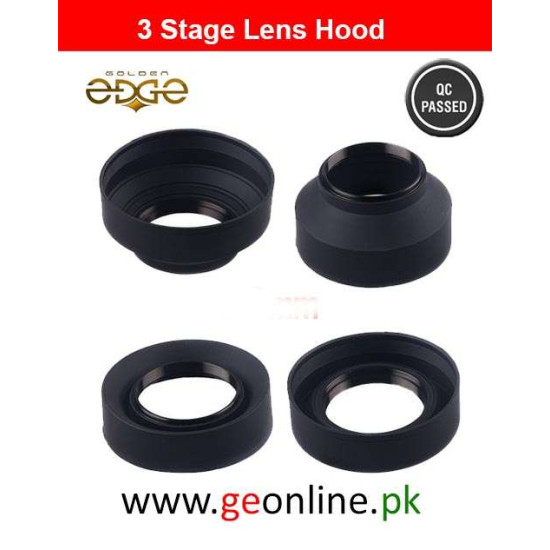 Lens Hood 3-Stage 72mm  Collapsible Rubber Foldable Wide Mid Tele Universal